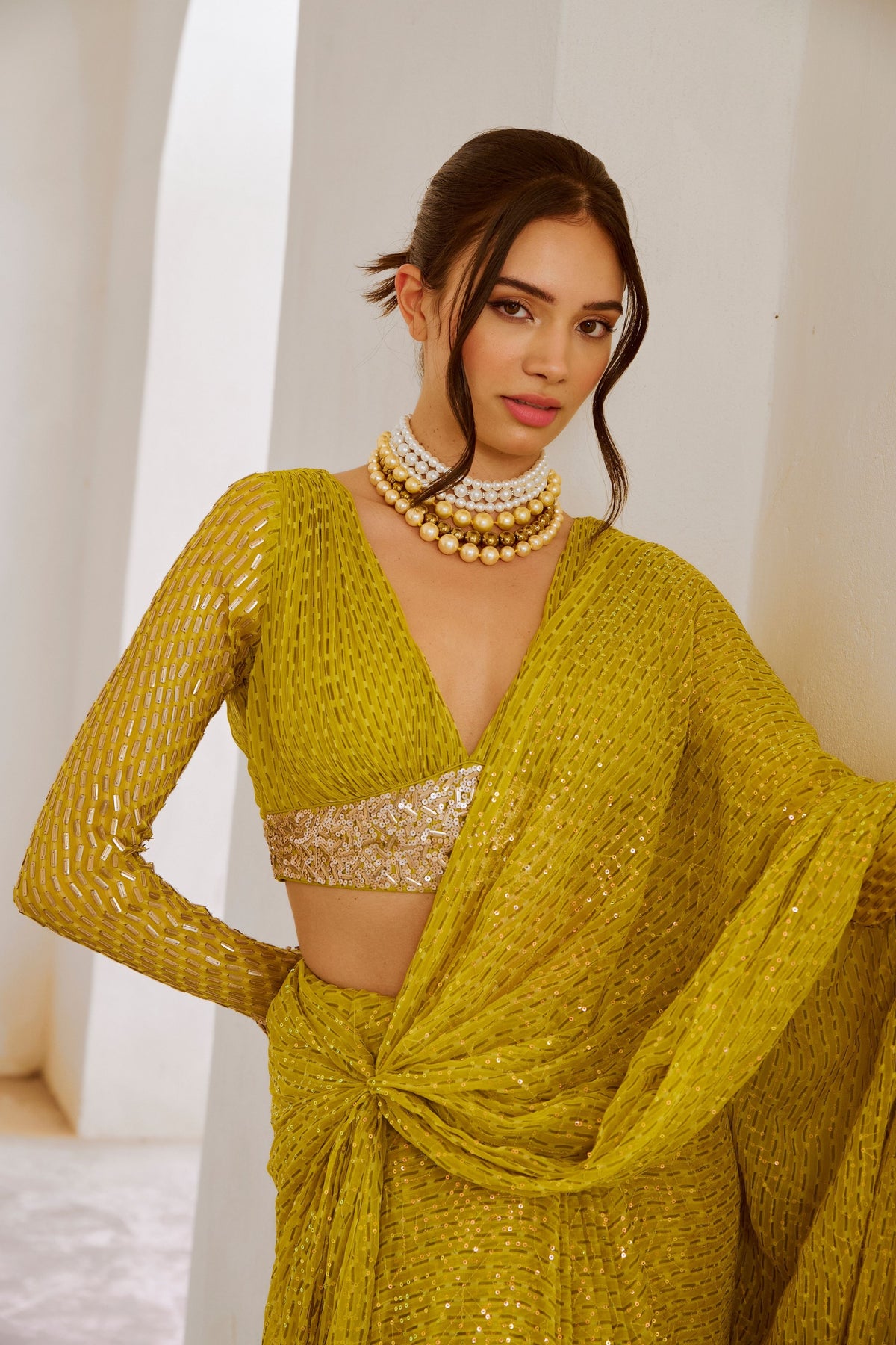 Lemon Green Drape Saree Blouse