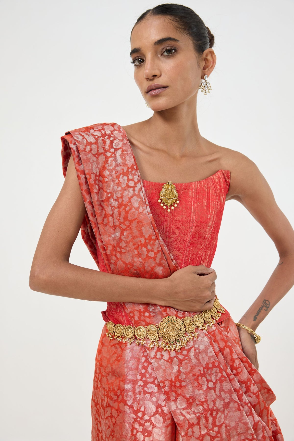Rust Orange Tissue Saree