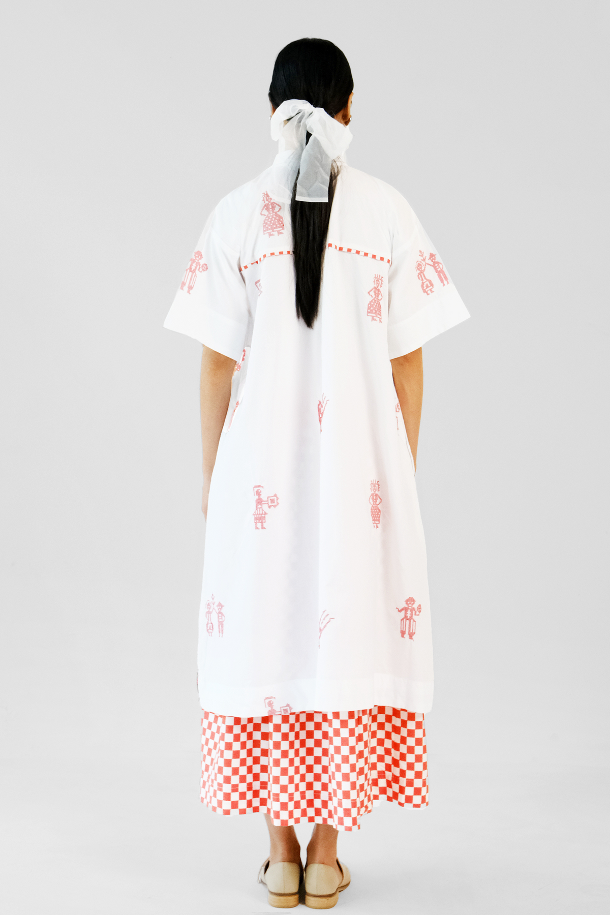 White and Red Skirt Set