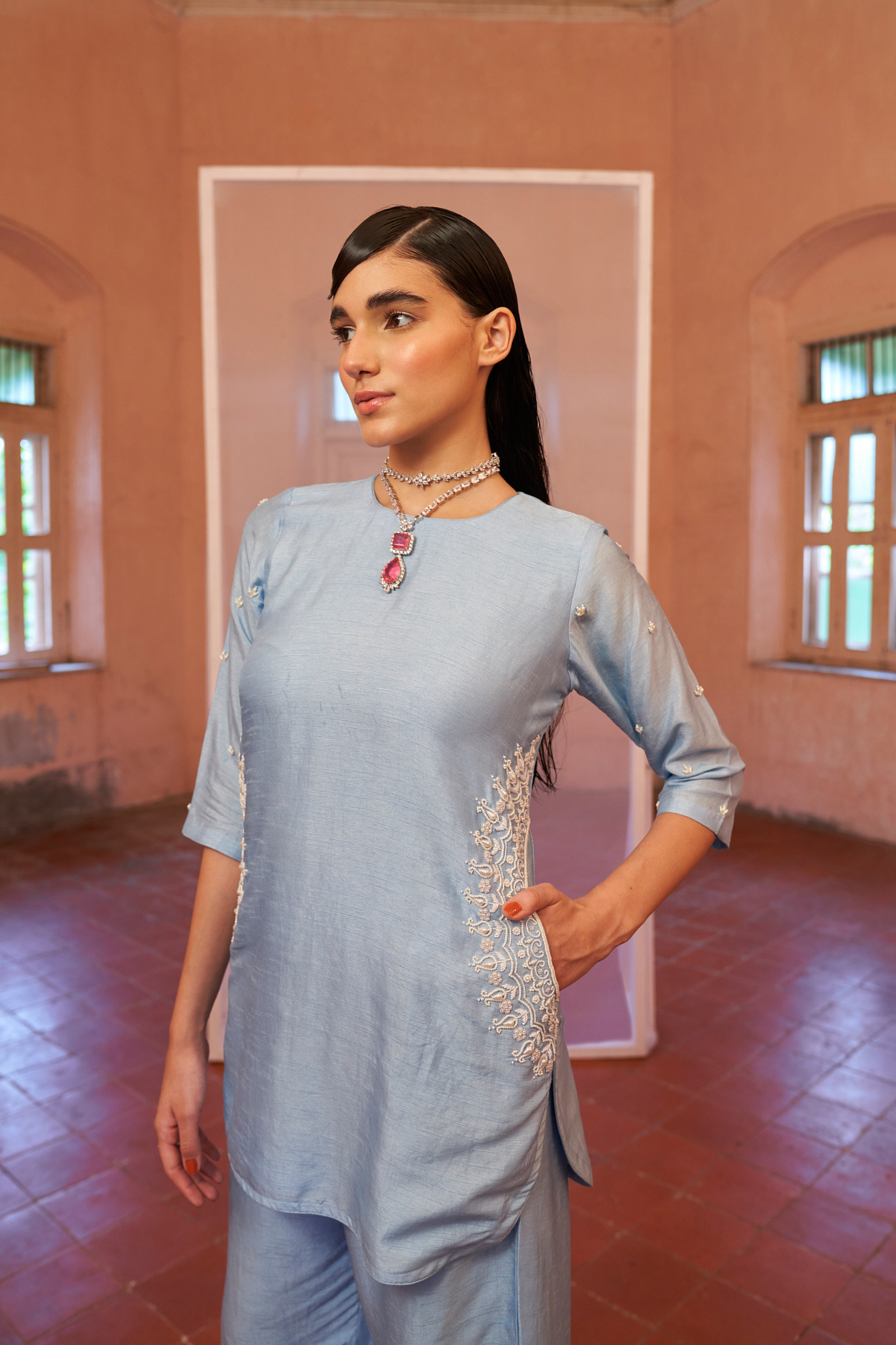 Powder Blue Pocket Kurta Set