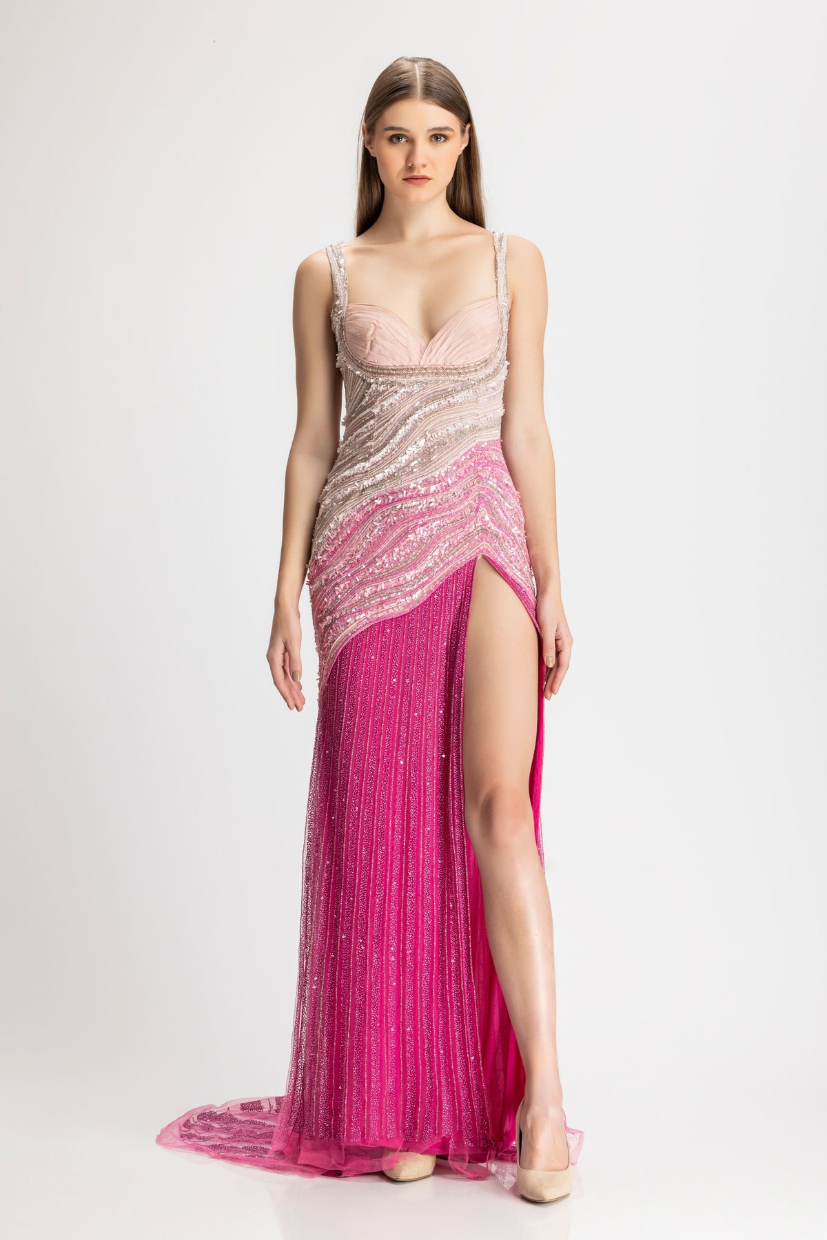 Pink Ombre Gown with Swaroski crystals