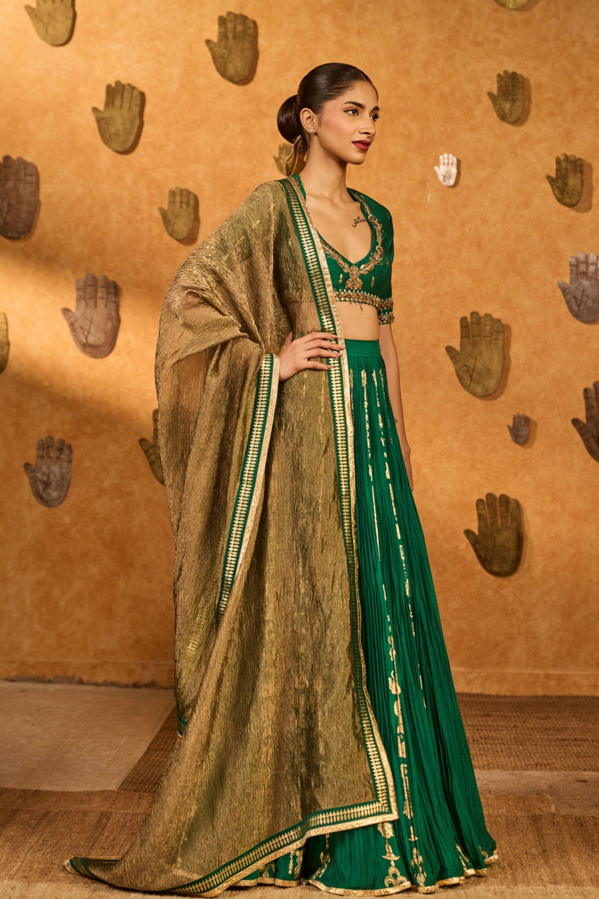 Green Totem Line Lehenga Set