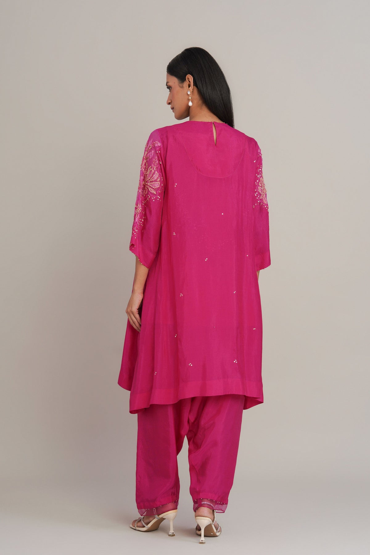 Hot Pink Floral Embellished Sharara Set