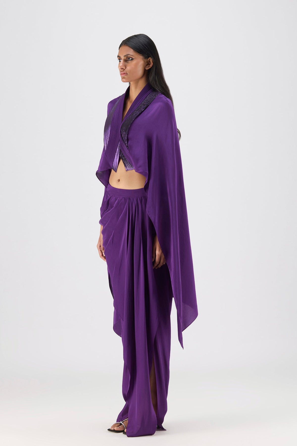 Metallic Structured Cape In Purple