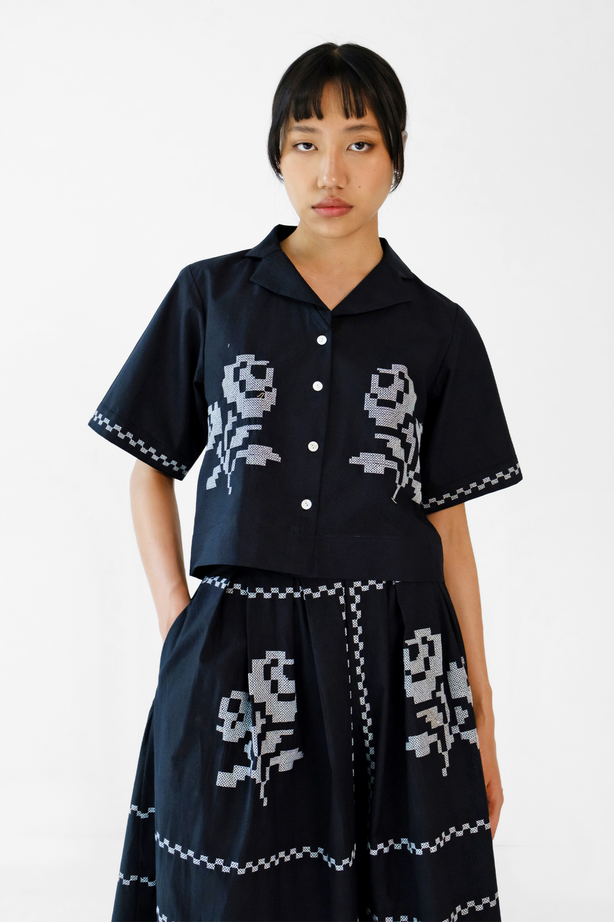 Black Embroidery Skirt Set
