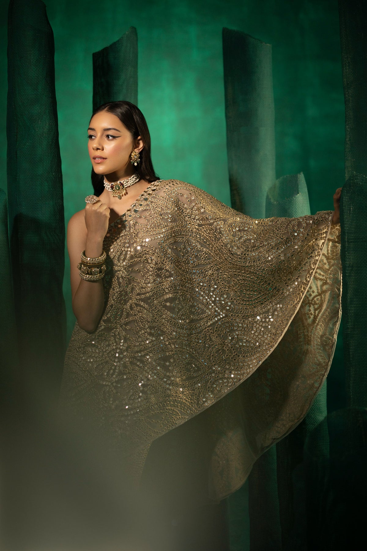 Off Shoulder Embellished Cape