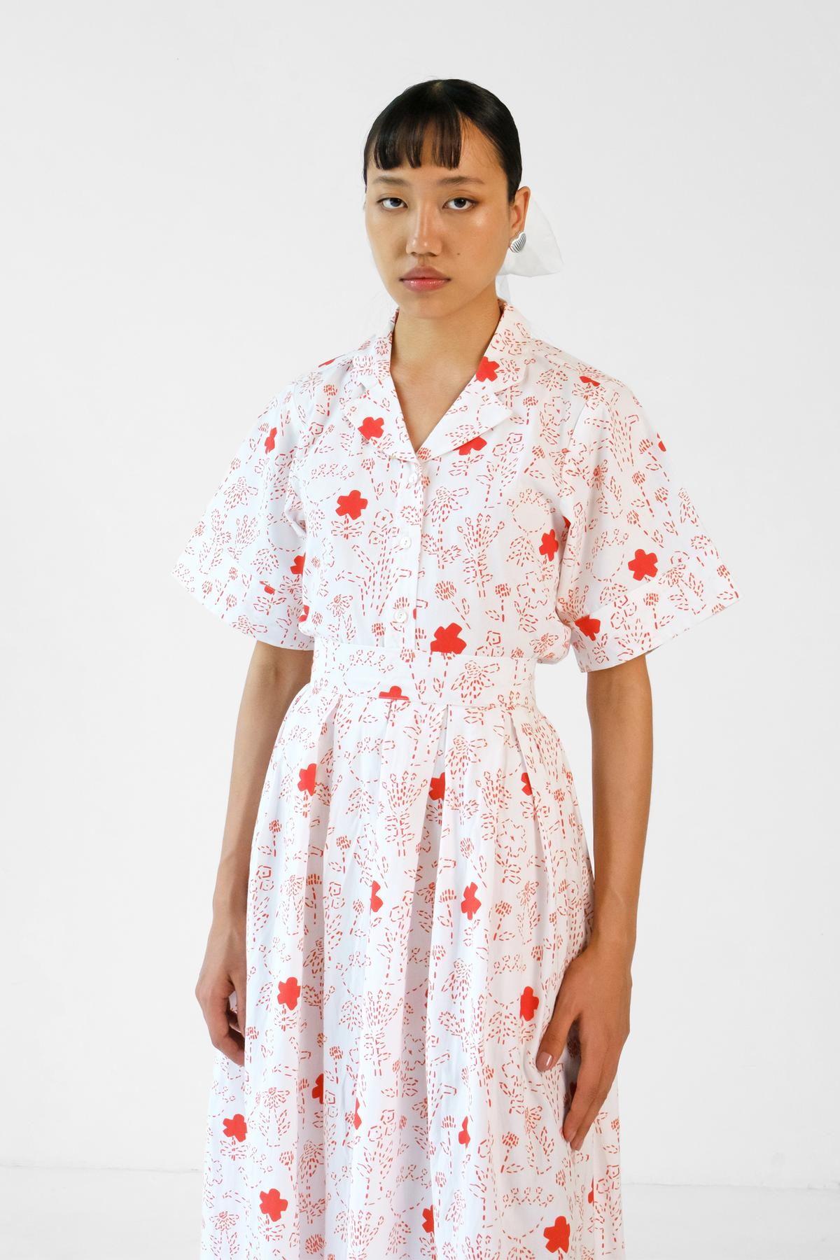 White and Red Skirt Set