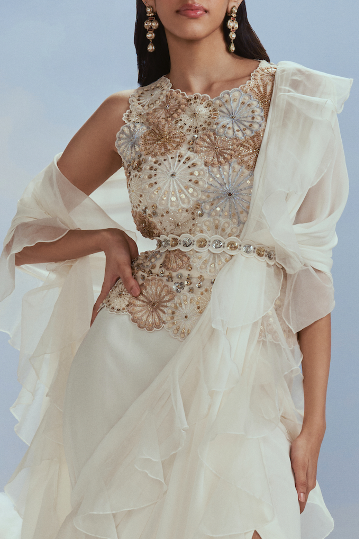 Celestial Top With Pre Draped Saree