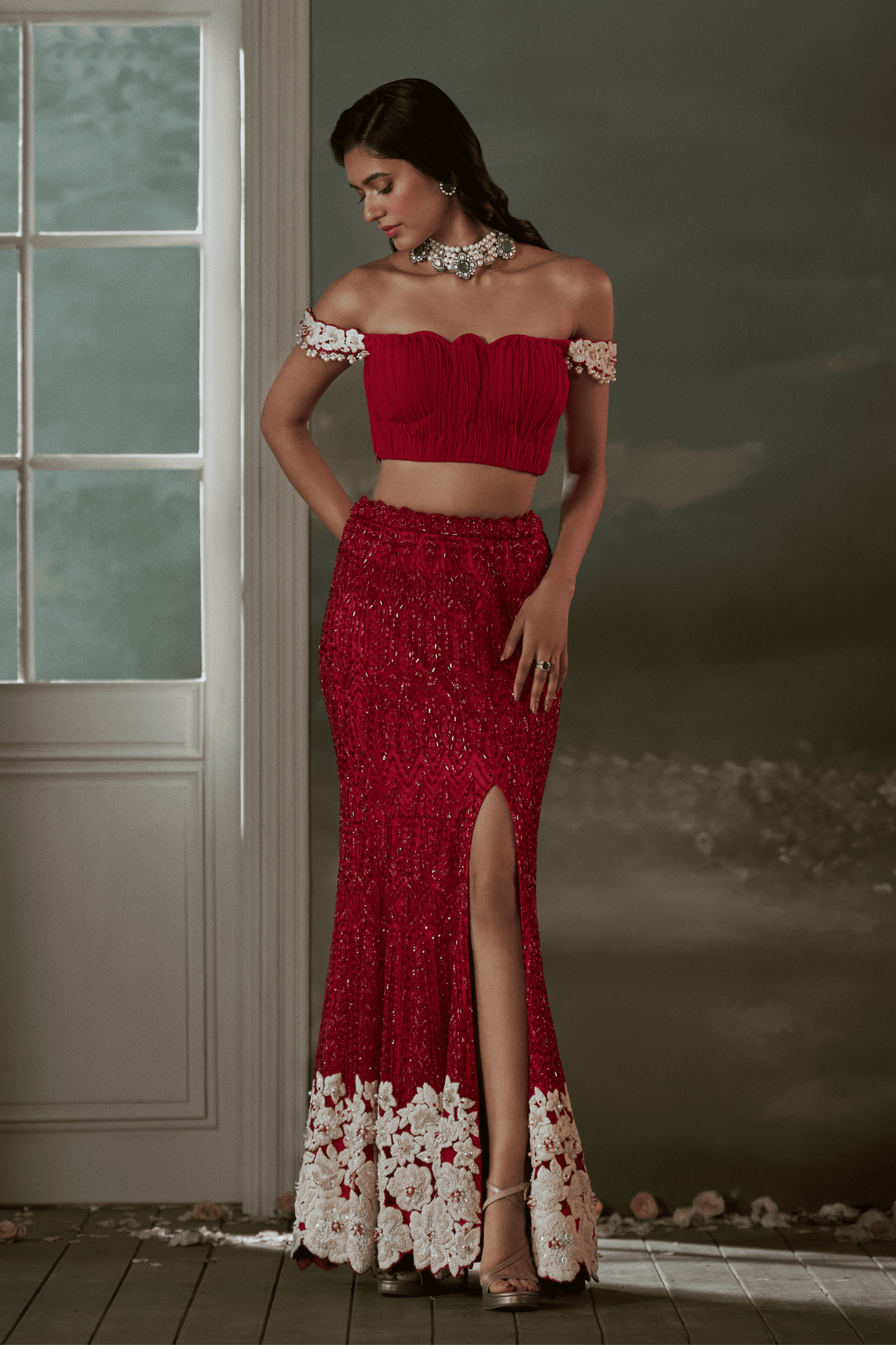 Red Skirt Set