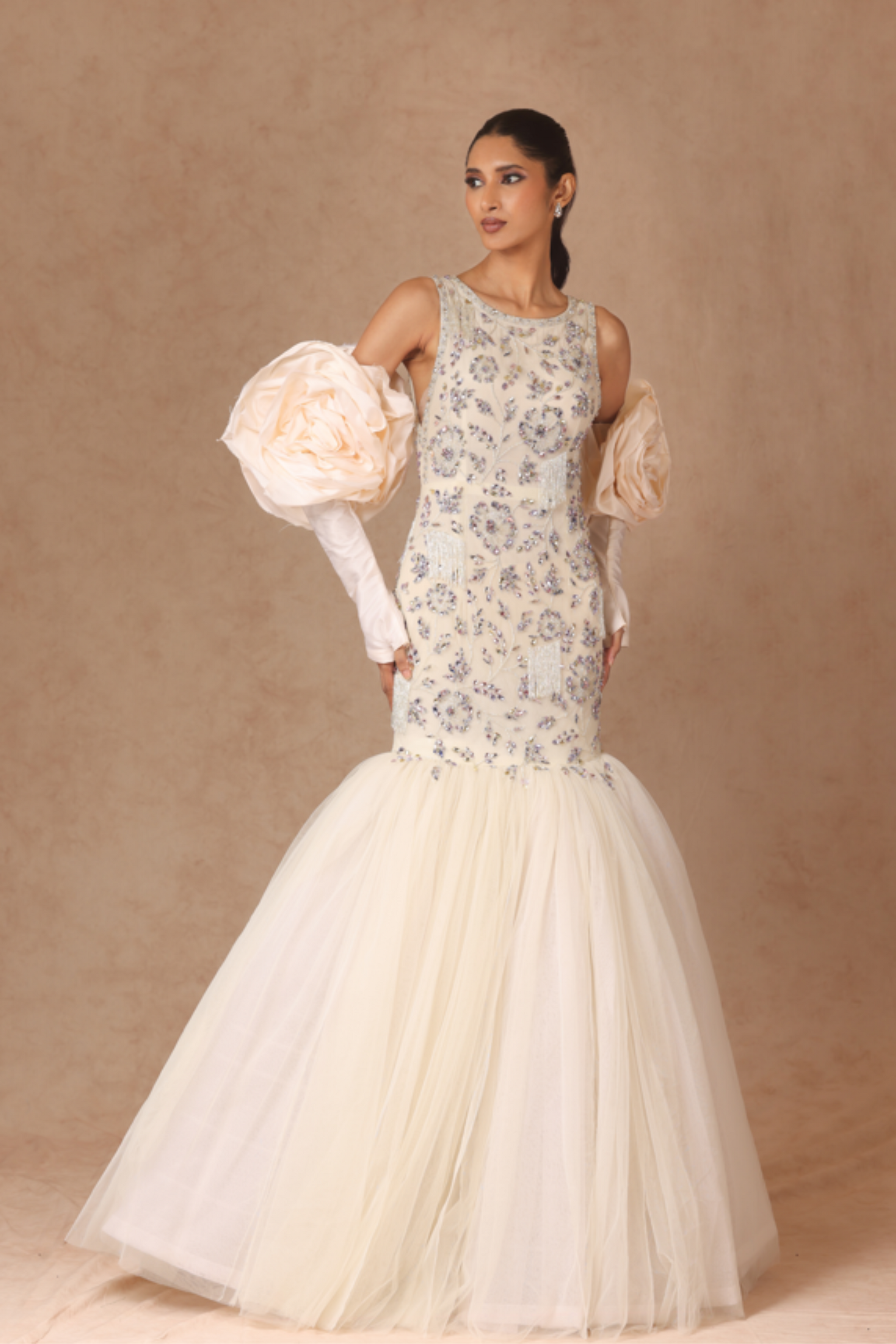 wedding dresses mermaid indian WeddingPlz.com | Serving underwater royalty, but make it bridal. This ethereal mermaid-core look has us completely hooked from the shell-detailed