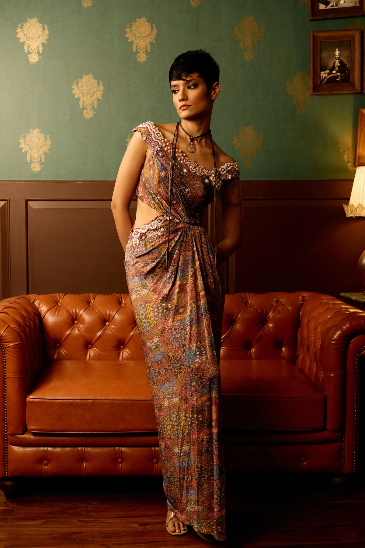 Prism Bloom Drape Gown