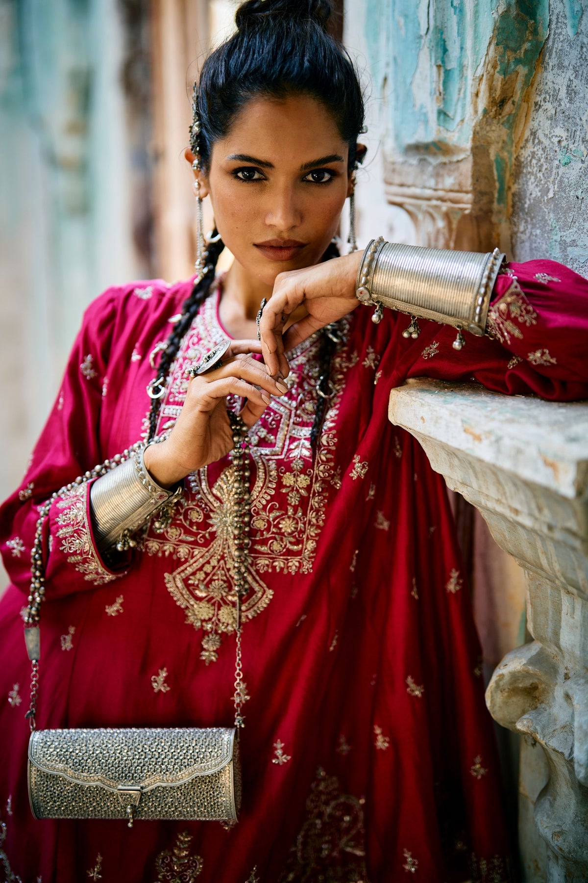Embroidered Rani Pink Kurta Set