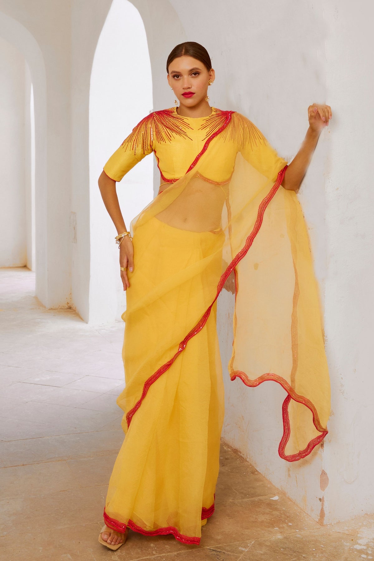 Daisy Yellow Mimosa Florgeous Saree Blouse