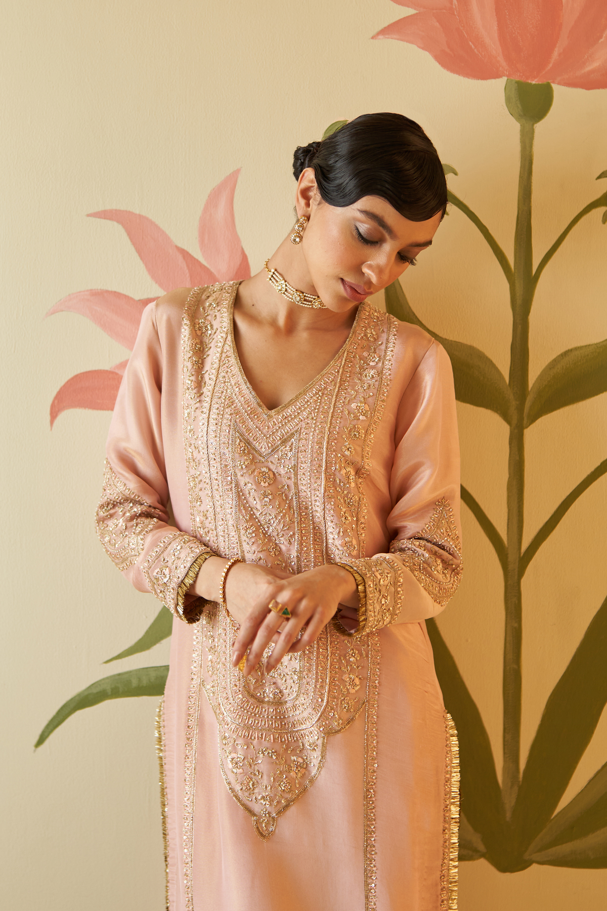 Peach Tissue Kurta Set