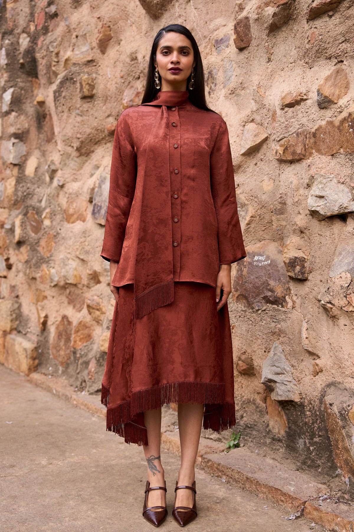 Umber Fringe Skirt Set