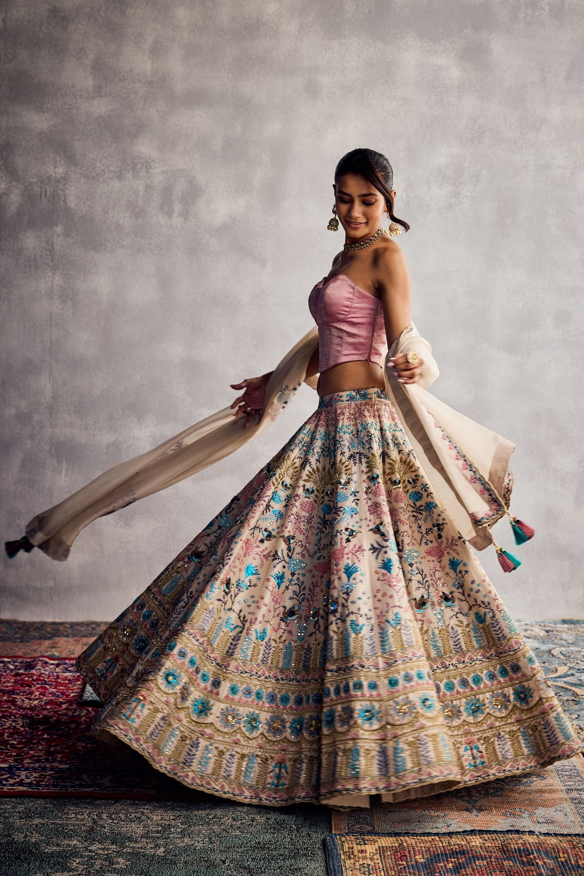 Ivory and Pink Lehenga Set