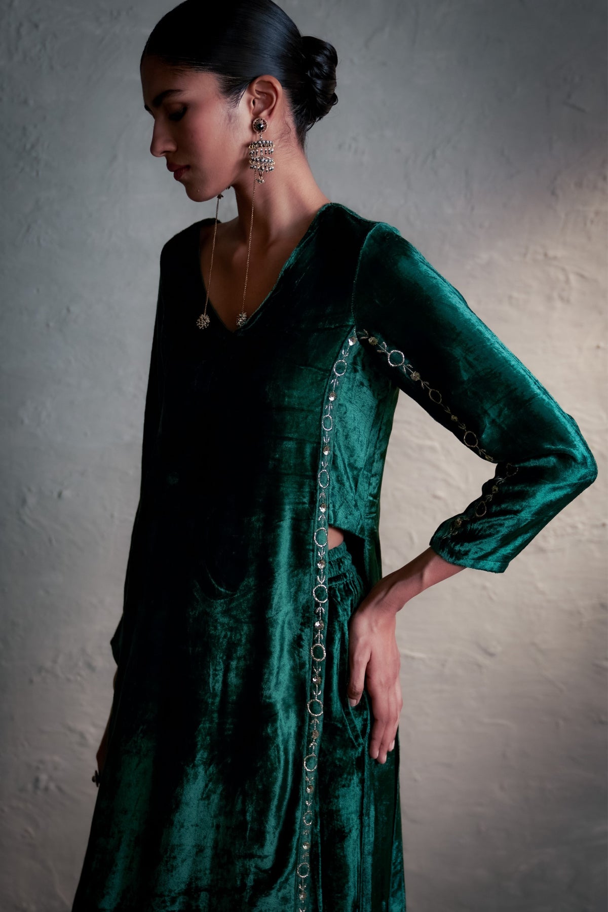 Velvet Green Kurta Set