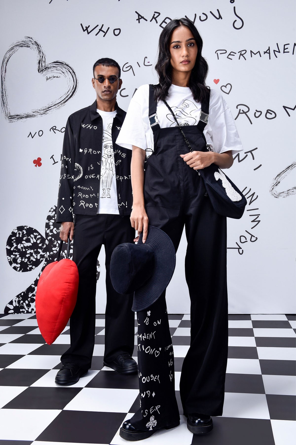 Women Scribble Text Dungaree