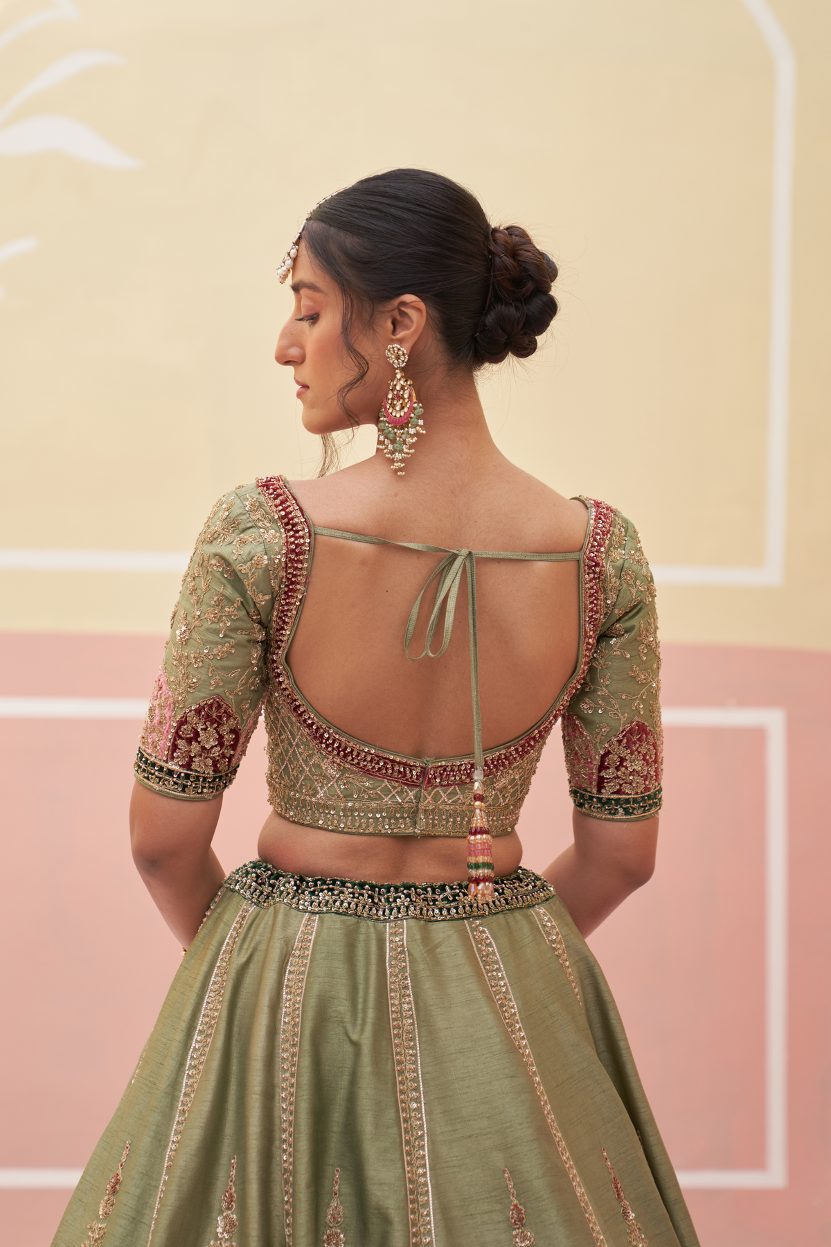 Green Raw Silk Lehenga Set