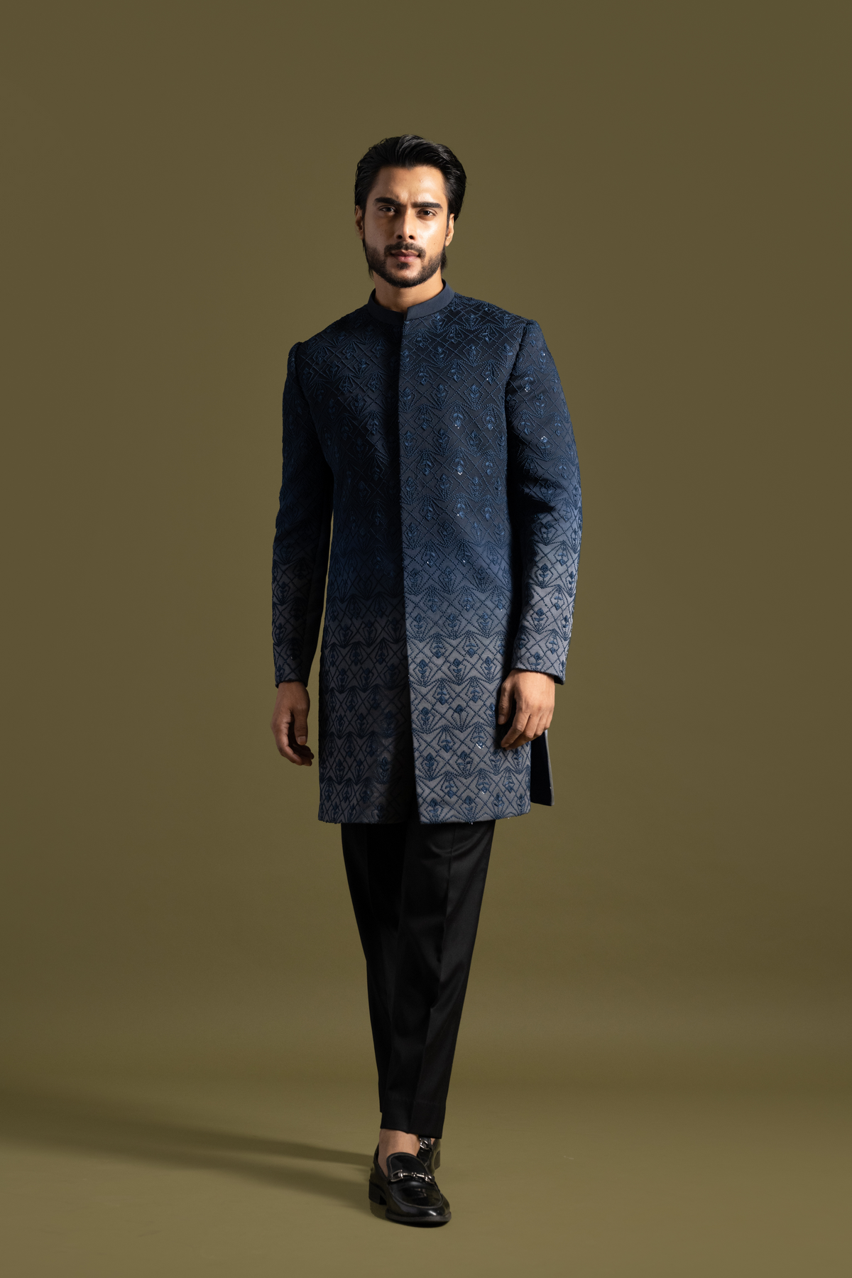 Blue To Grey Shaded Achkan Set