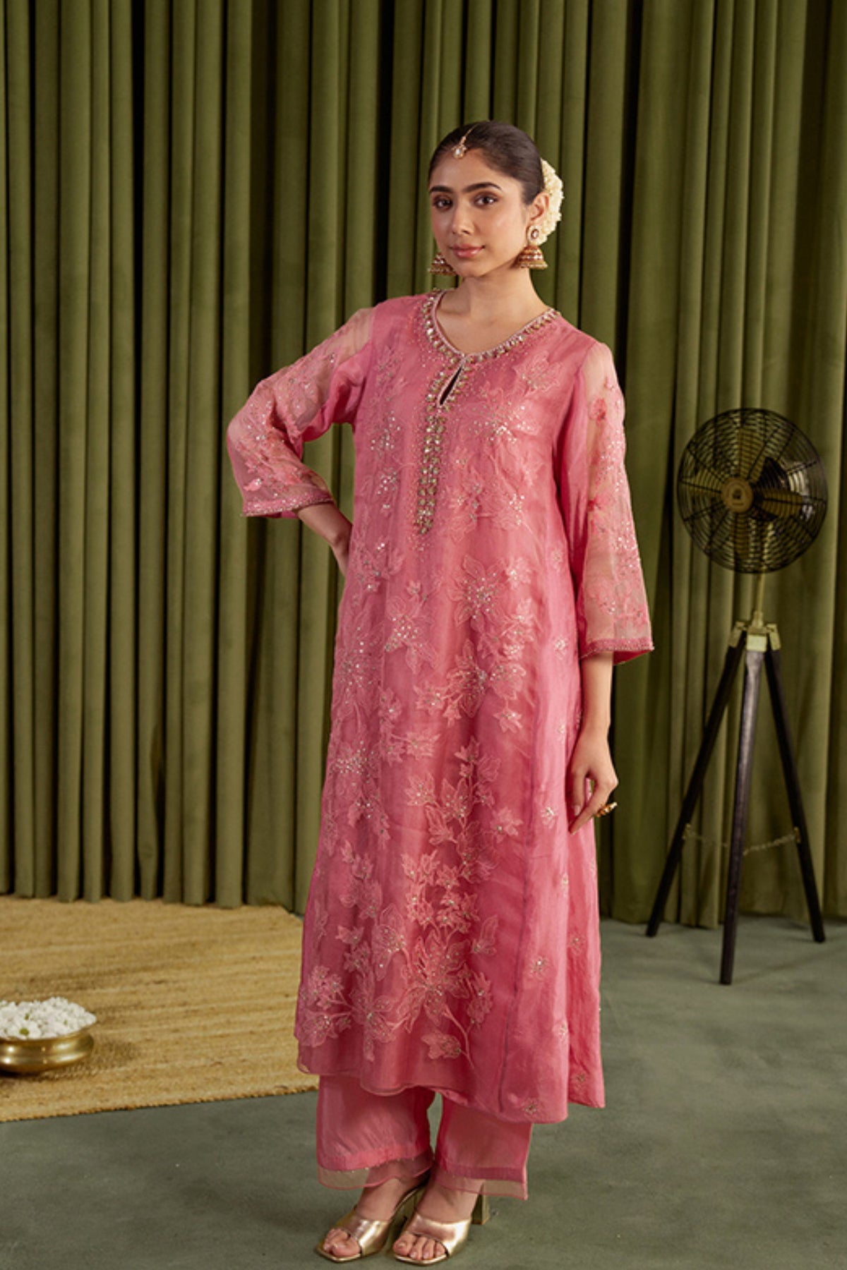 Rose Pink Kalidar Kurta Set