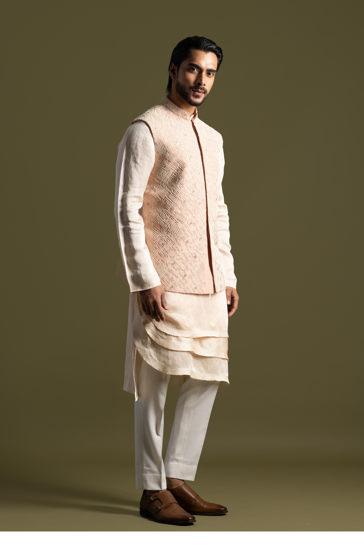 Peach Silk Kurta Set