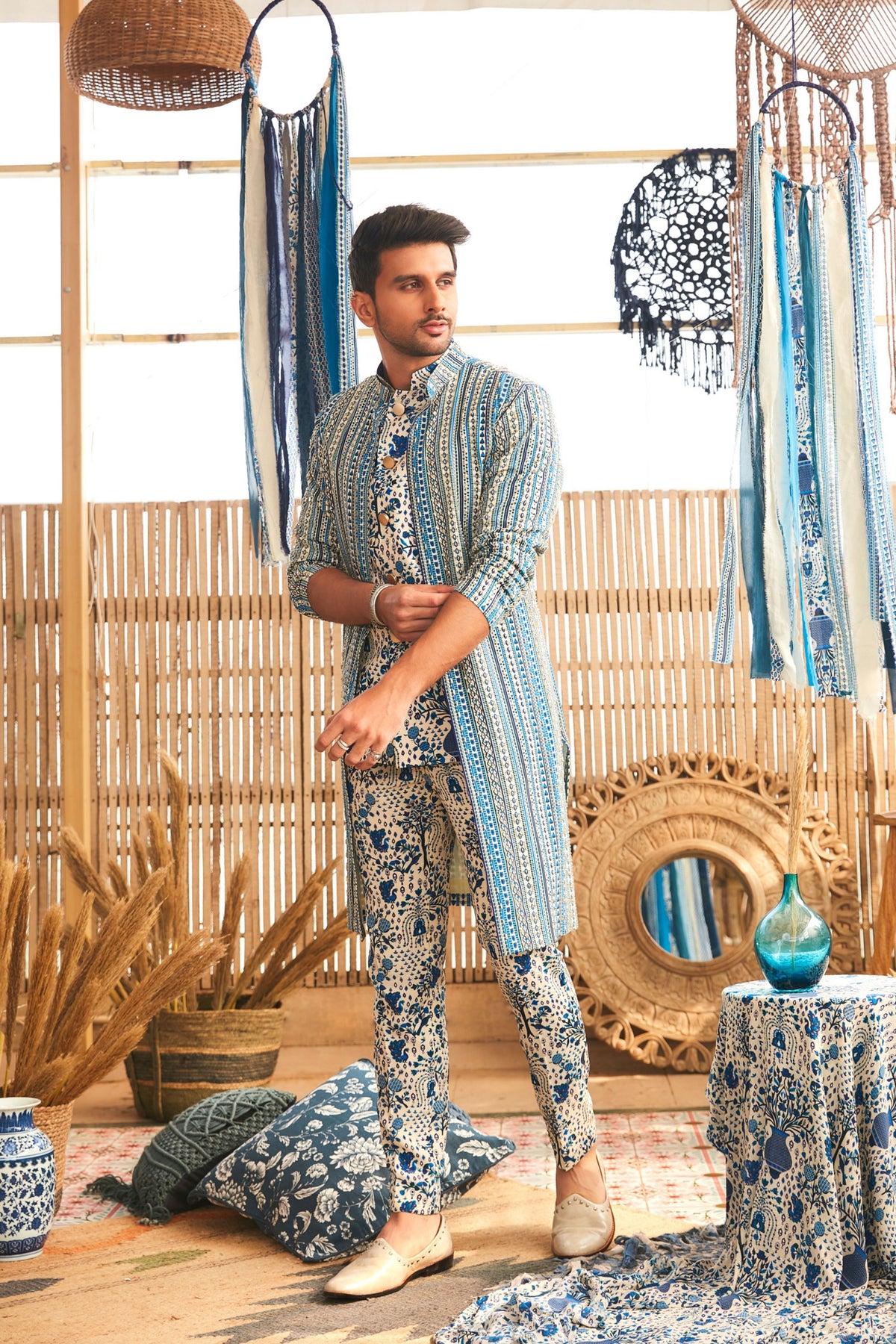 Blue Bohot Stripe Jacket Set