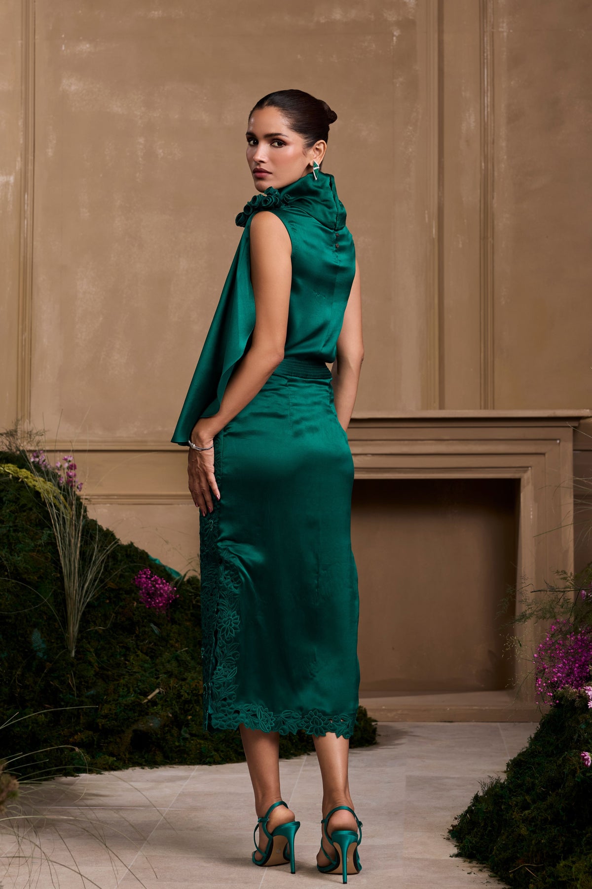 Emerald Green Metallic Quilted Skirt