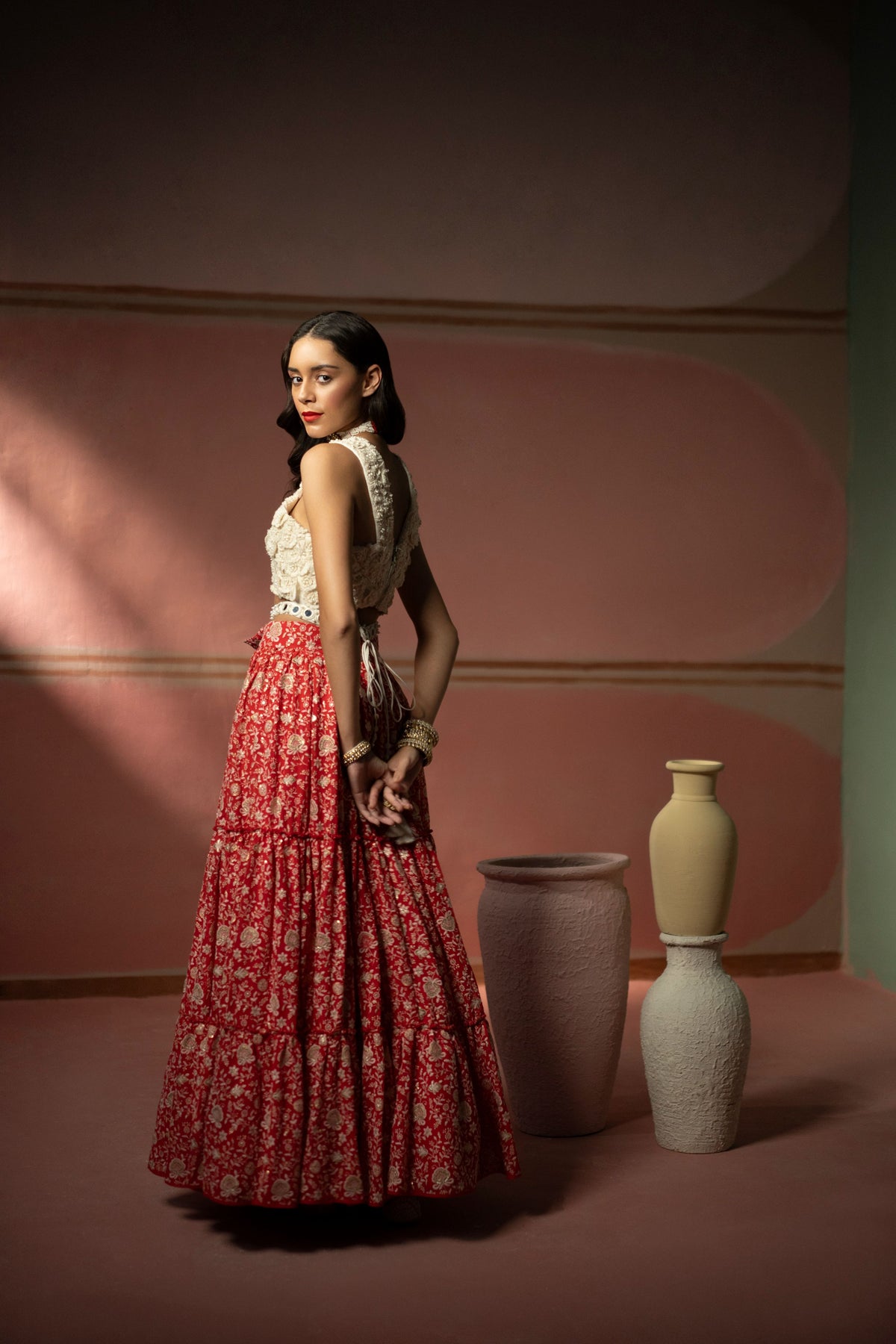 Red Chikankari Lehanga Set