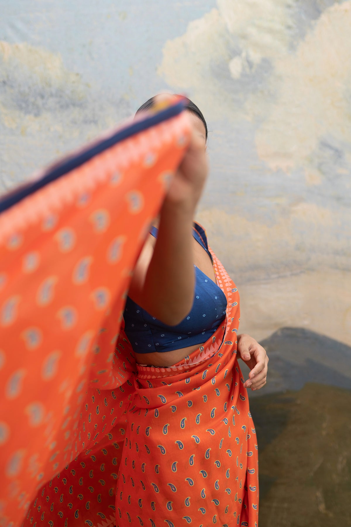 Orange paisley saree