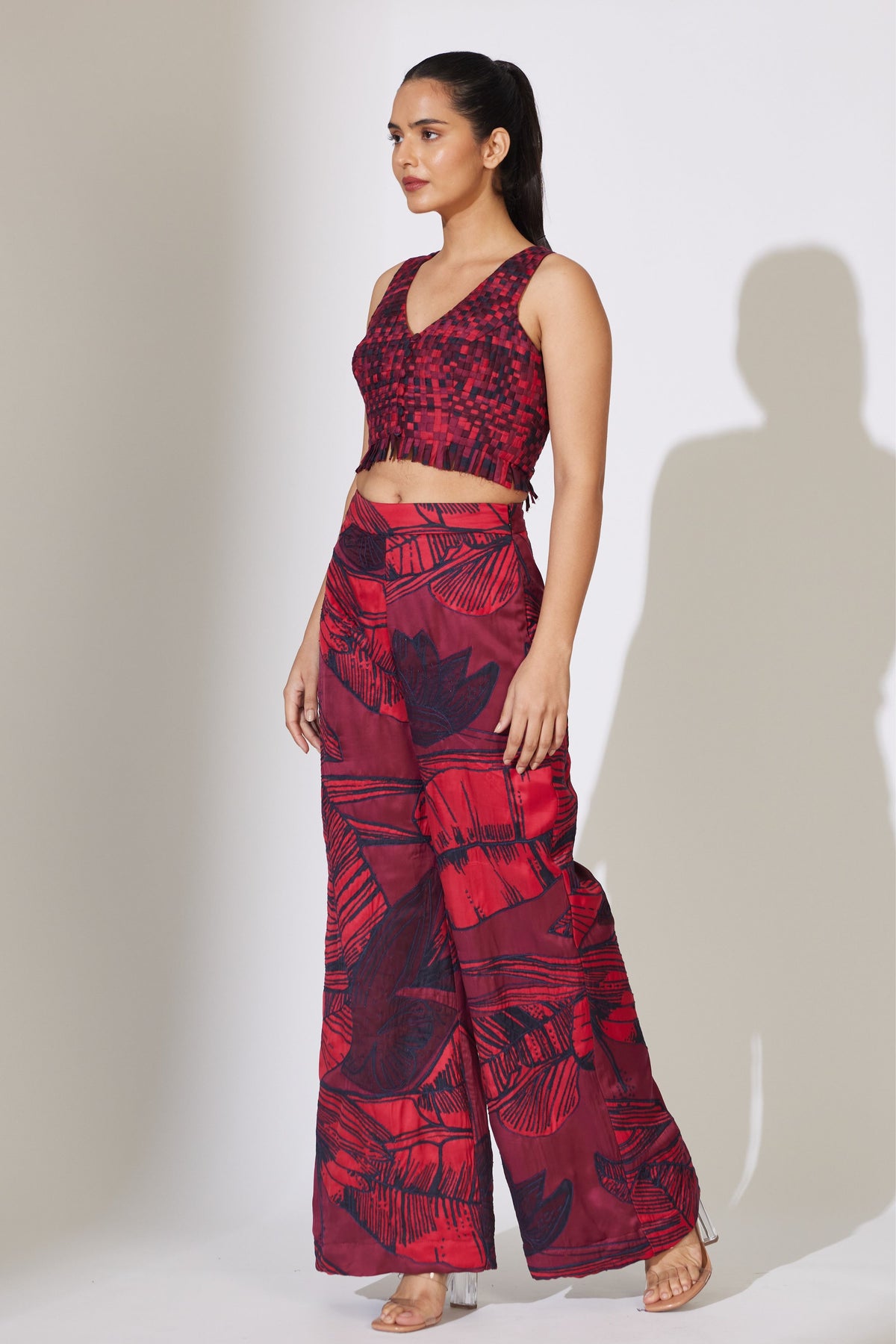 Red and Maroon Embroidered Pant