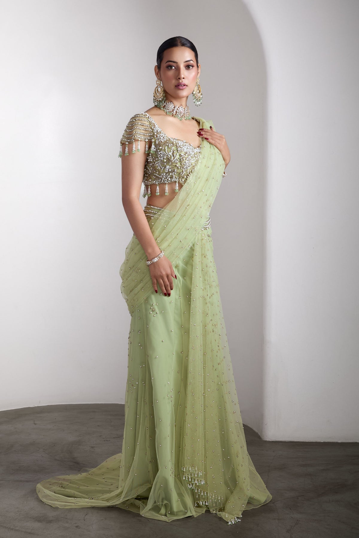 Embellished Draped Saree Set