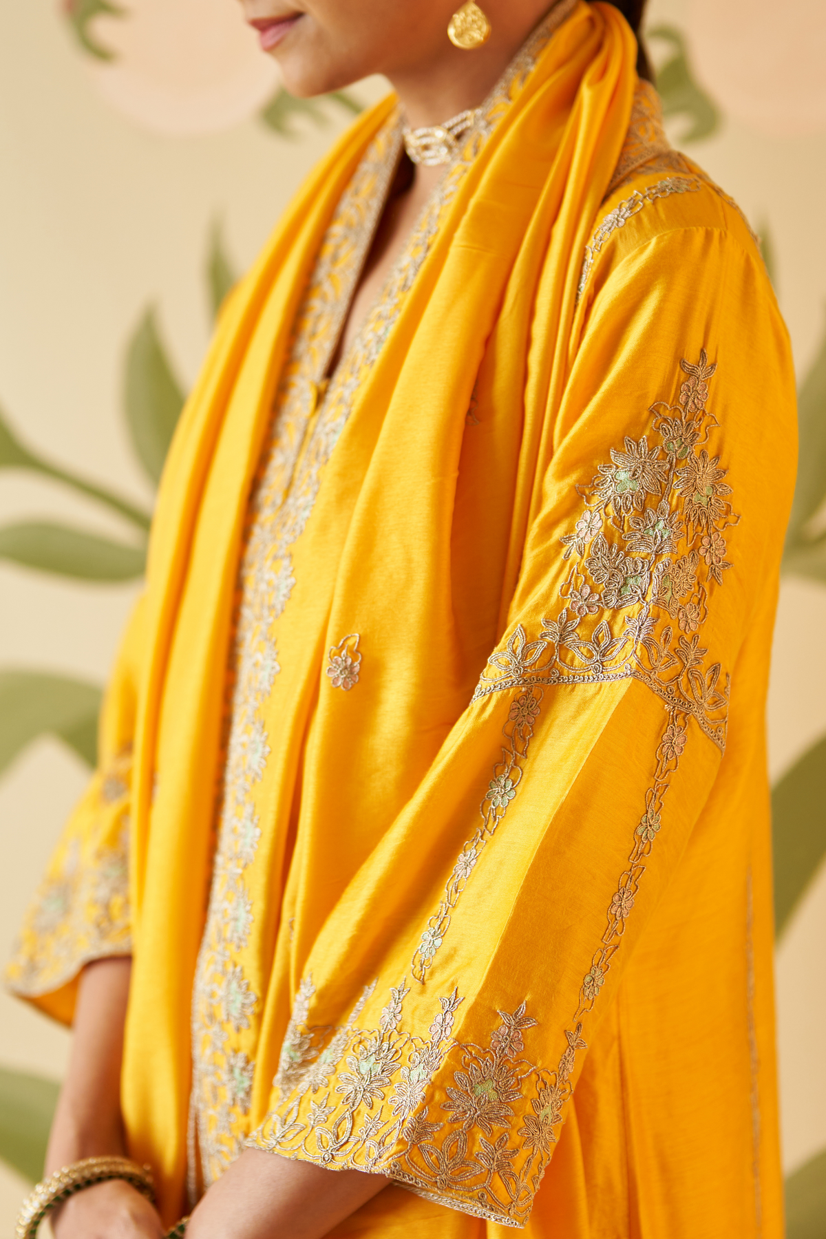 Yellow Chanderi Silk Choga Set