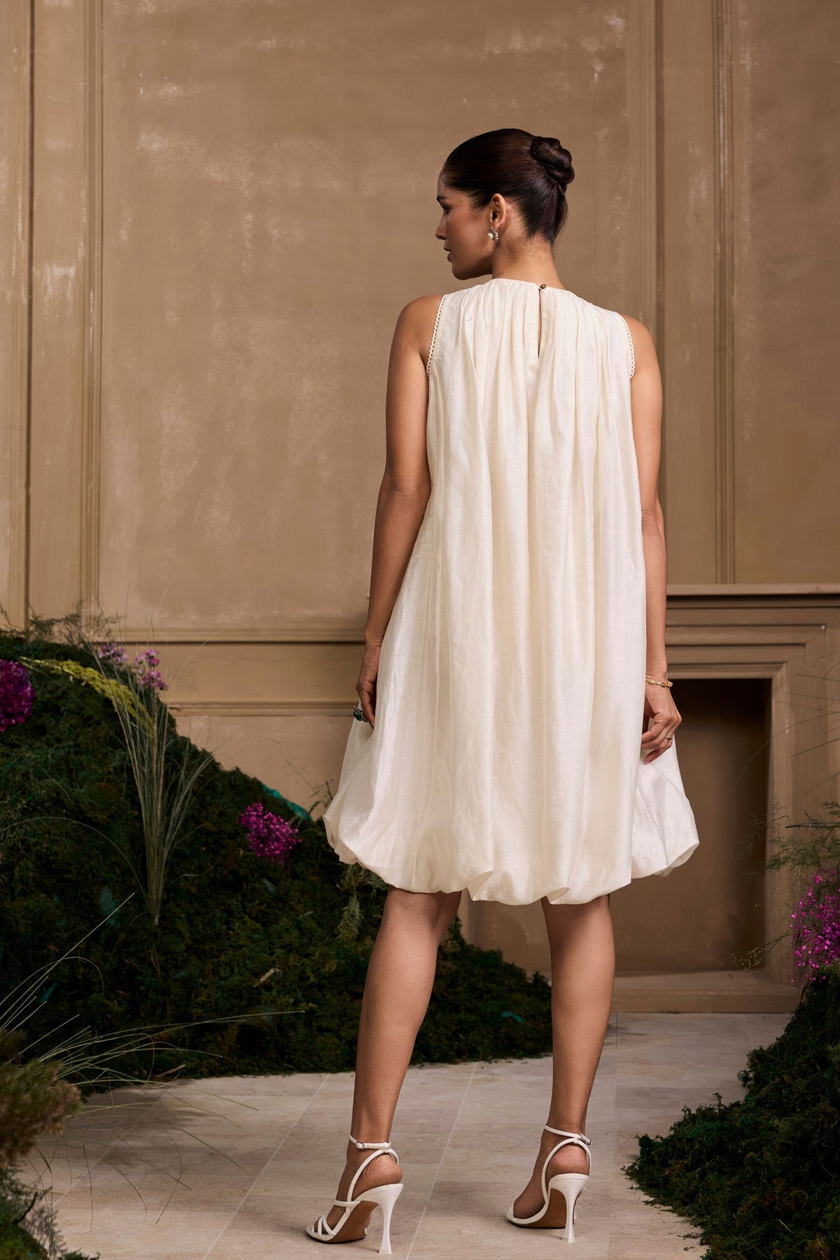 Ivory Bubble Hem Gathered Dress
