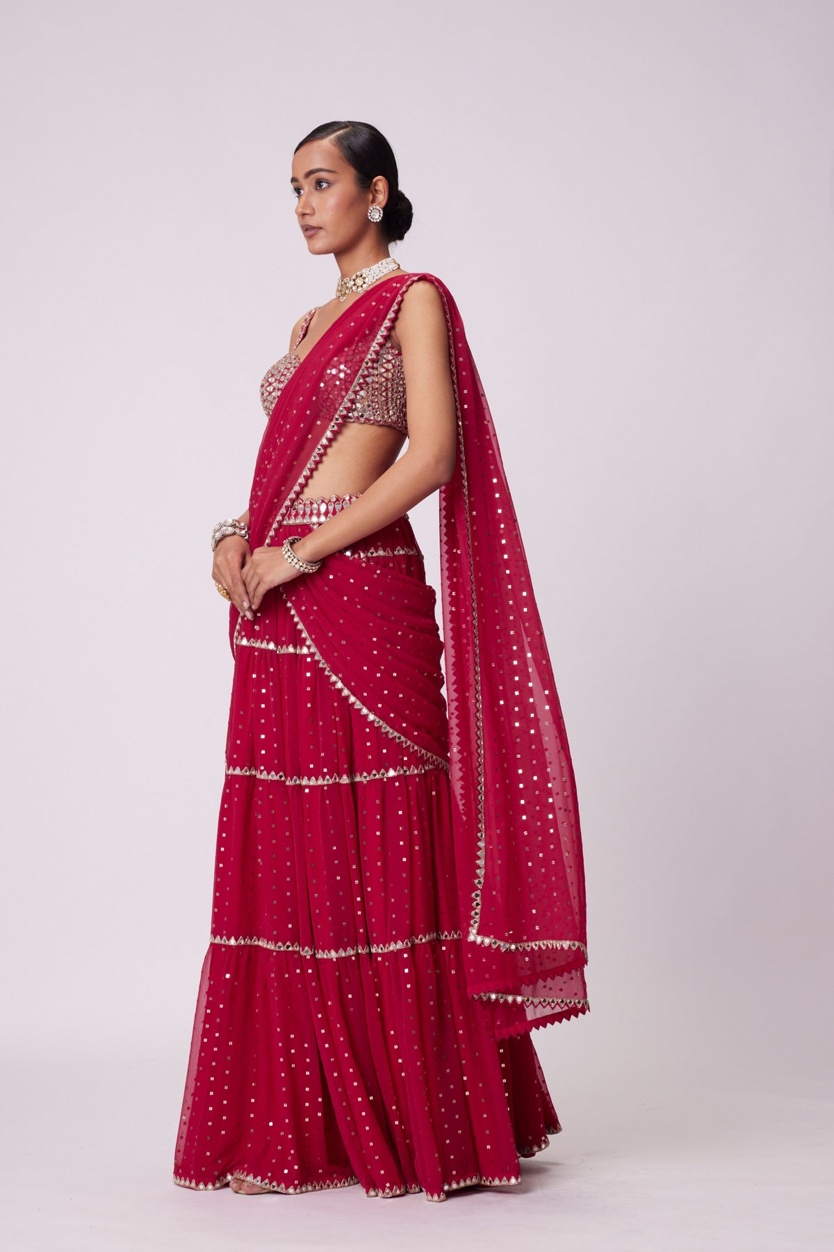 Crimson Red Multitier Saree Set