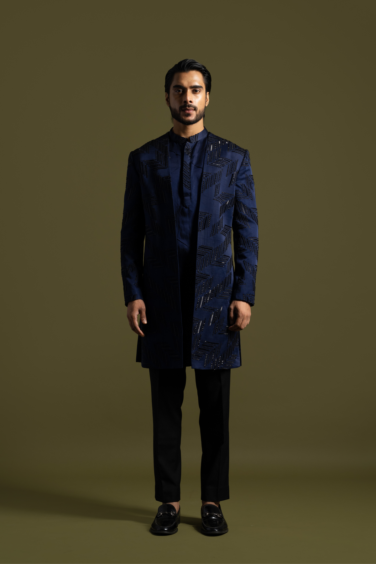 Achkan And Kurta In Navy Blue Set