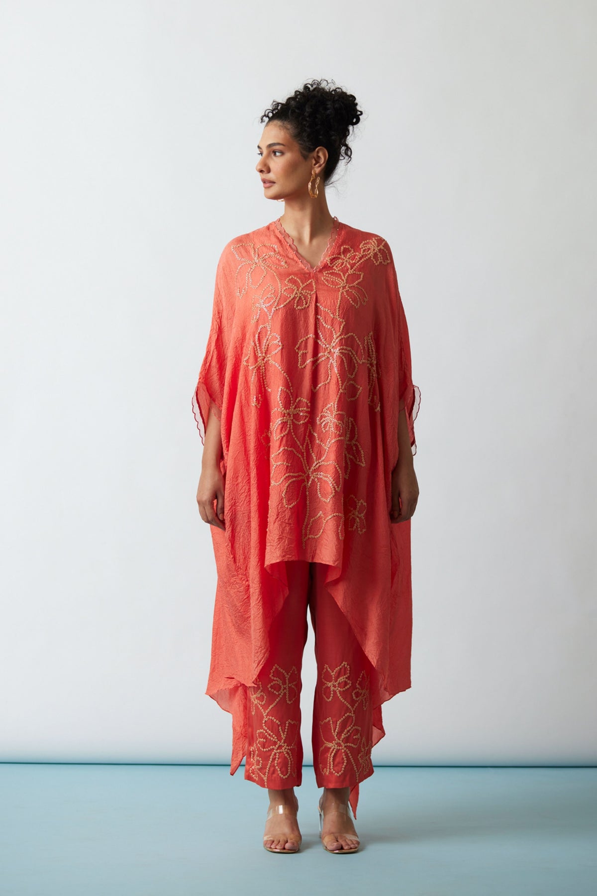 Floral Embroidered Kaftan Set