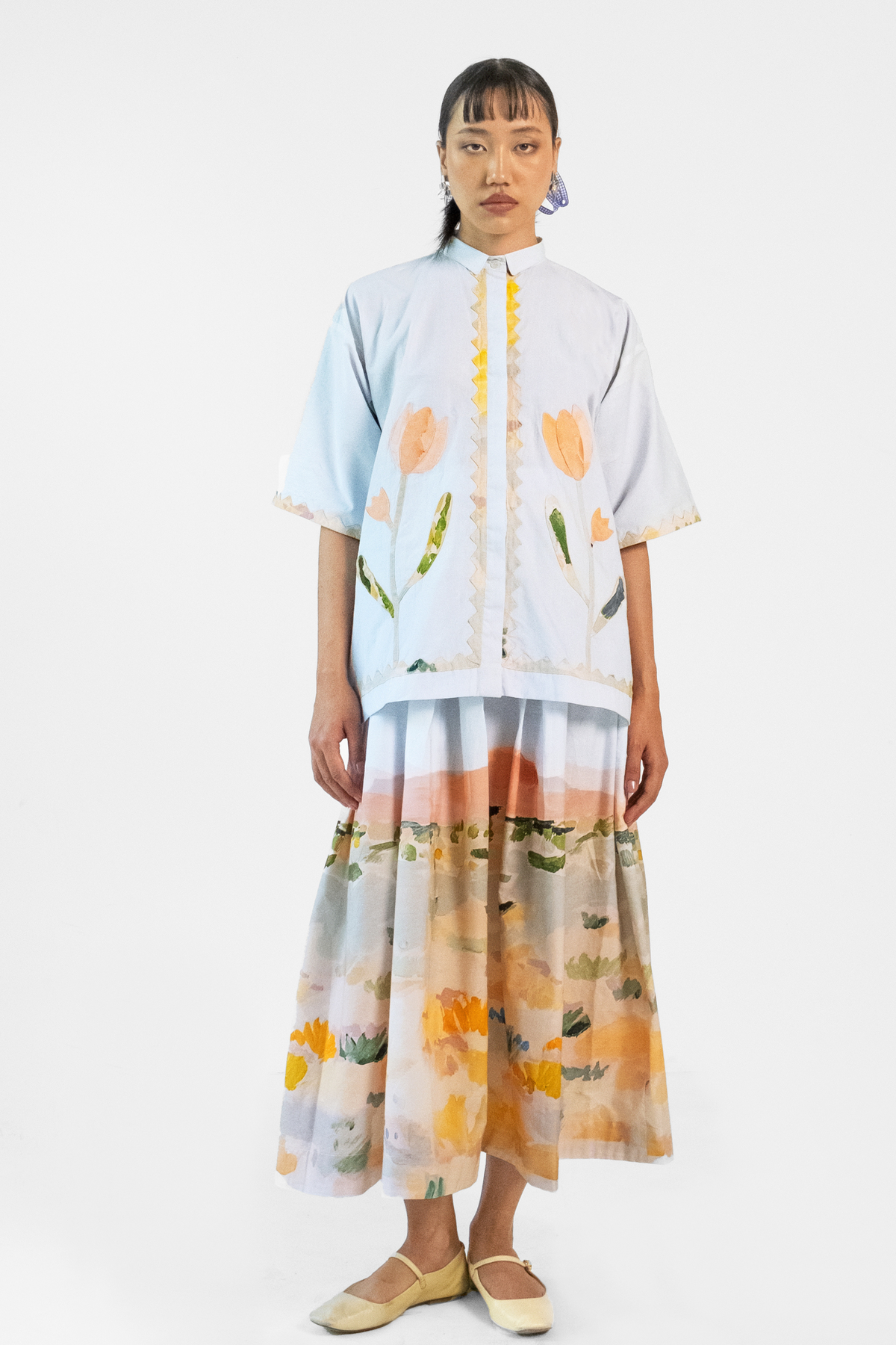 Abstract Print Applique Skirt Set