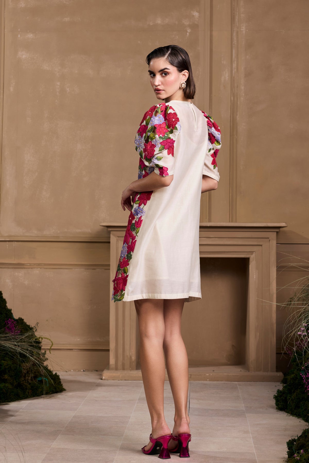 Ivory Hydrangea  Applique Short Dress