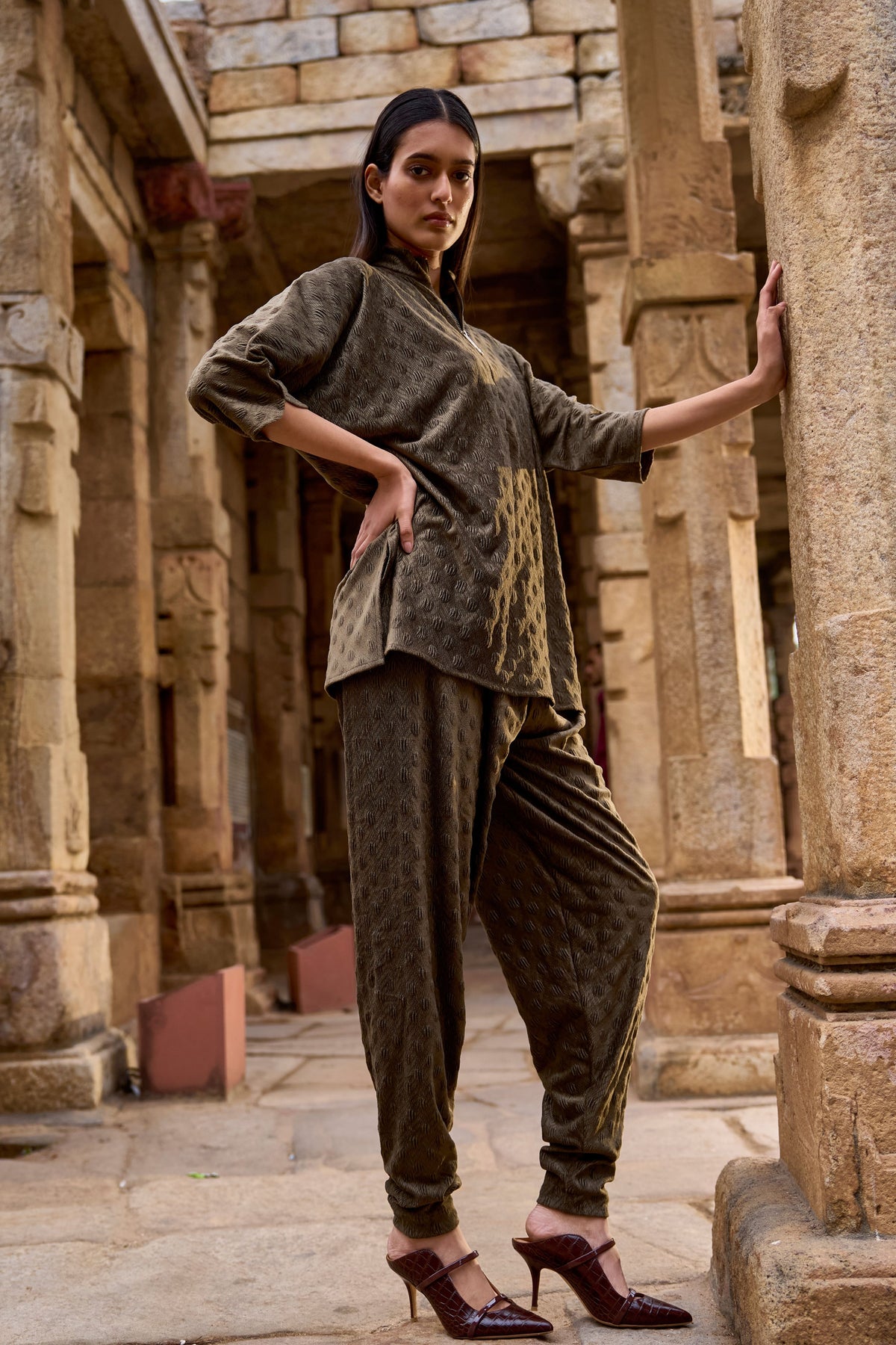 Brown Knit Sueded Co-ord Set