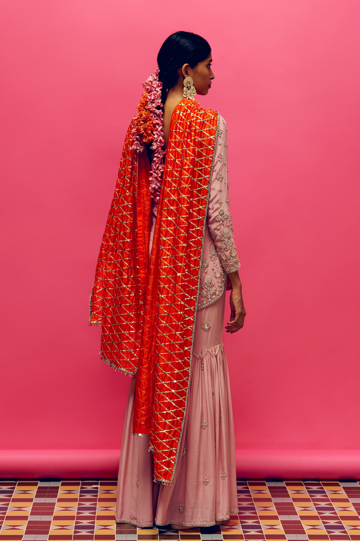 Rose Pink Embroidered Gharara Set