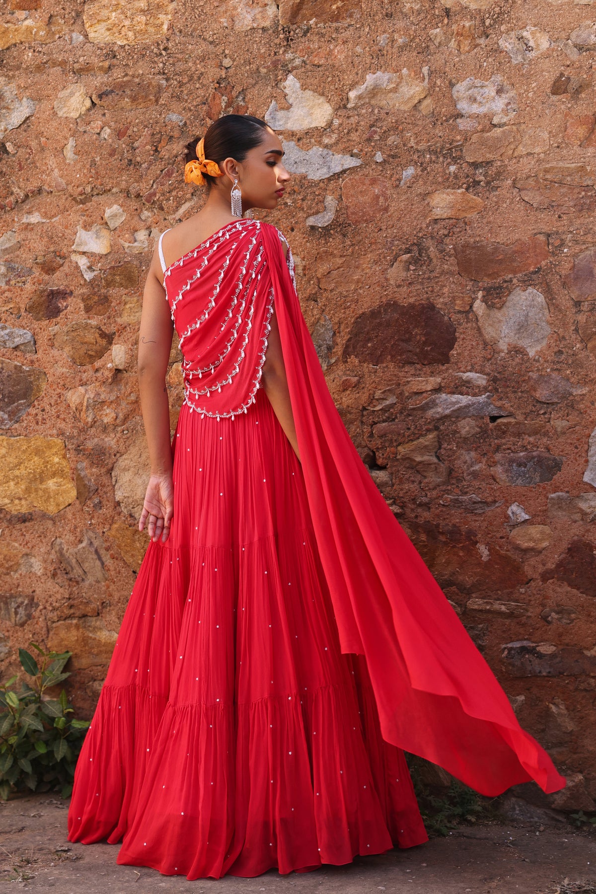 Disha Embellished Blouse with Tiered Lehenga