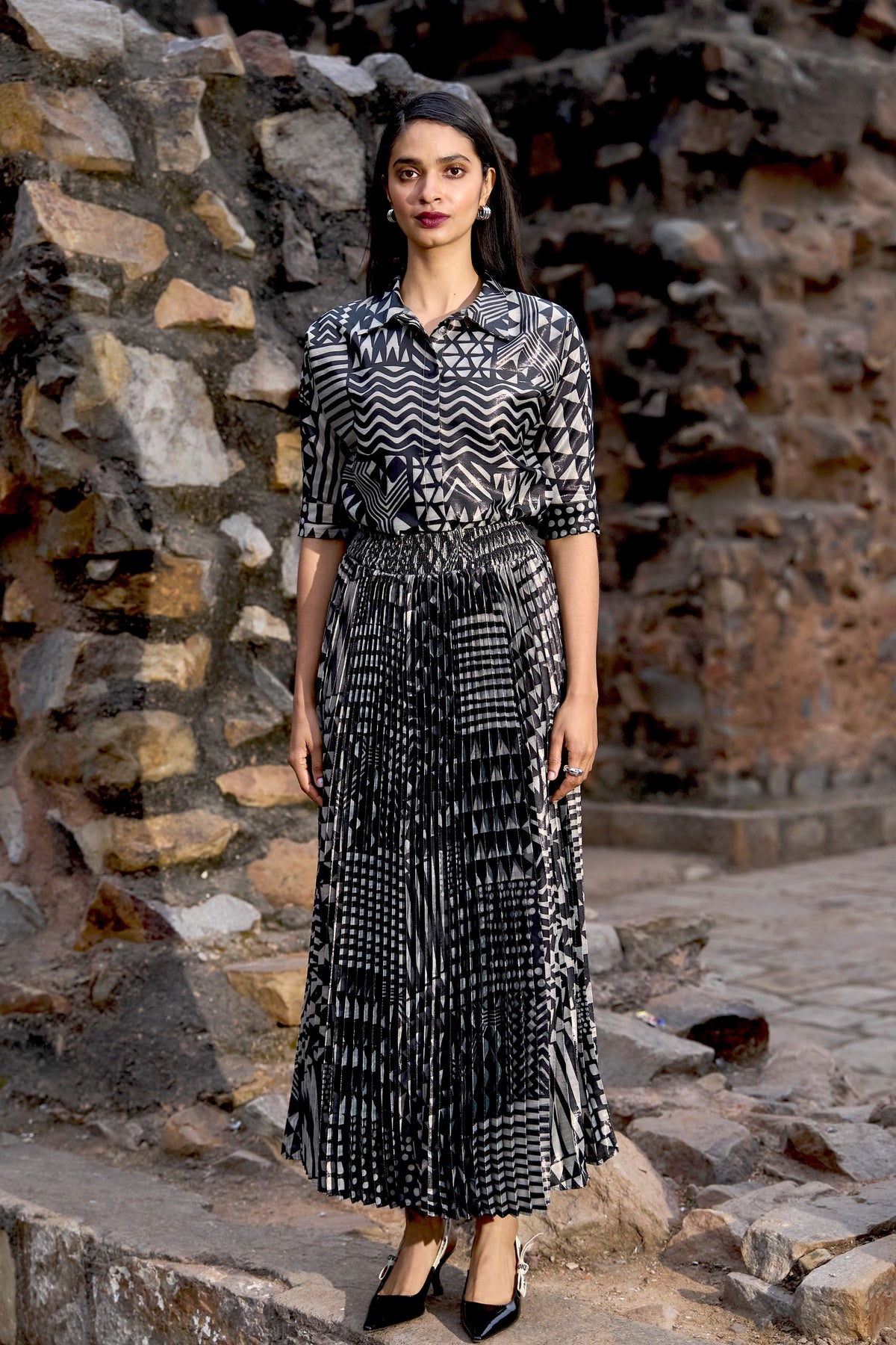 Multicolour Tribal Shimmer Skirt Set