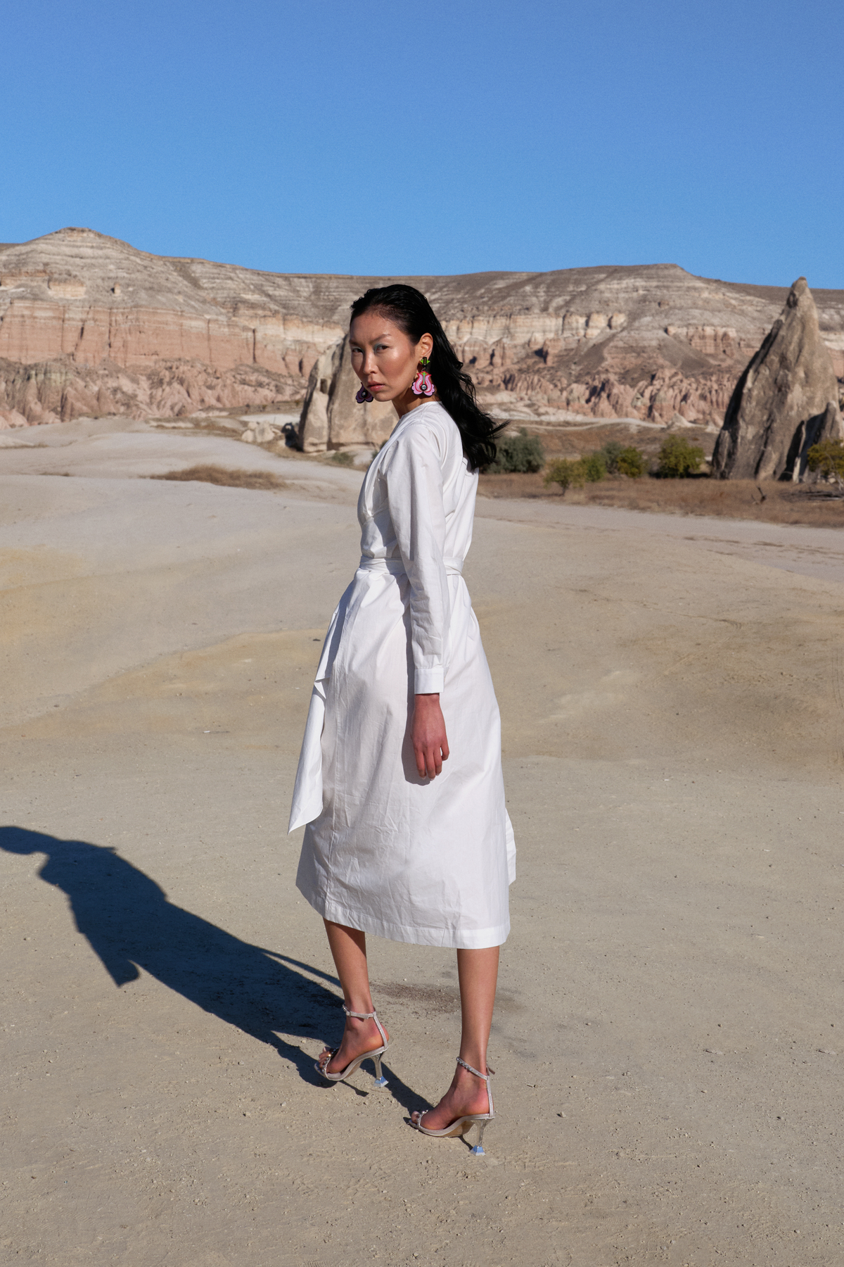 Draped Dress With Belt And Centre-slit