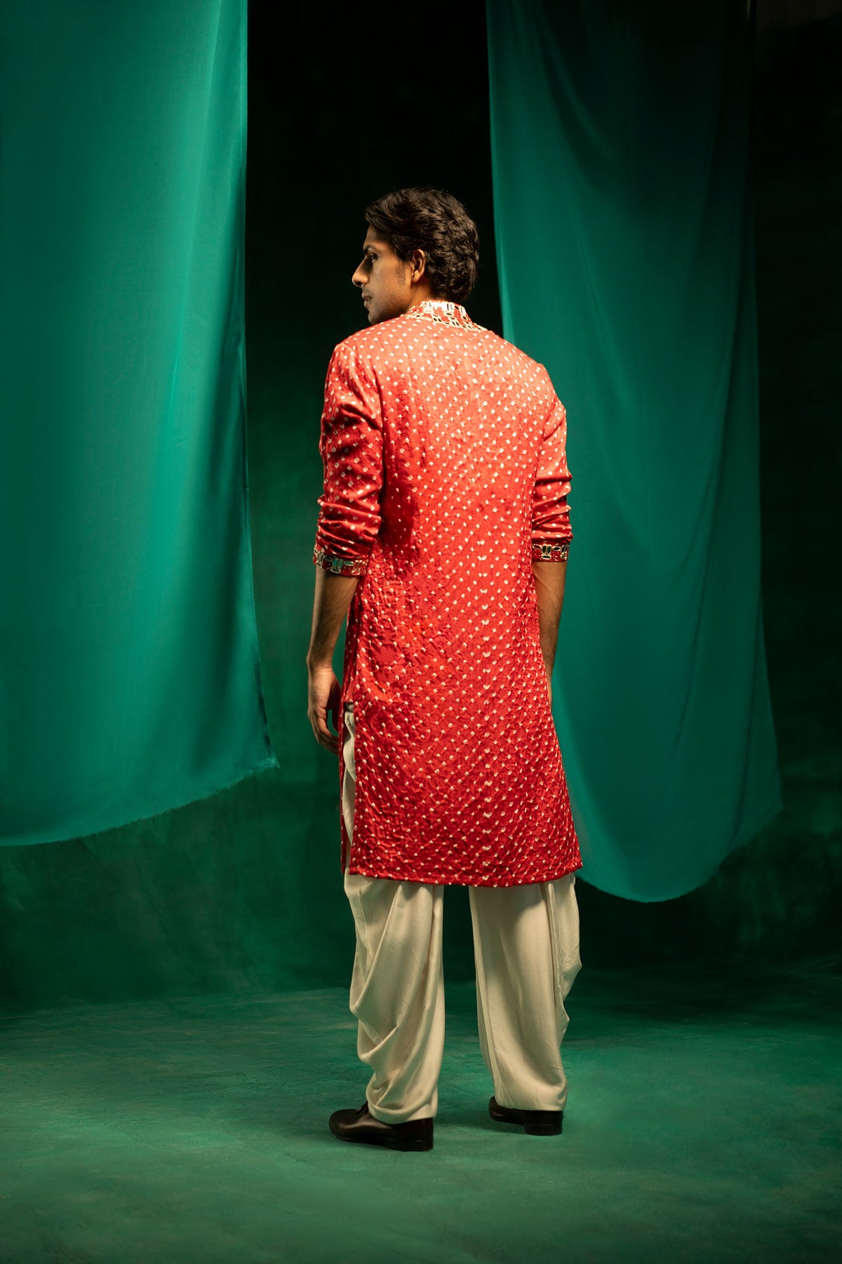 Red Bandhani Kurta Set