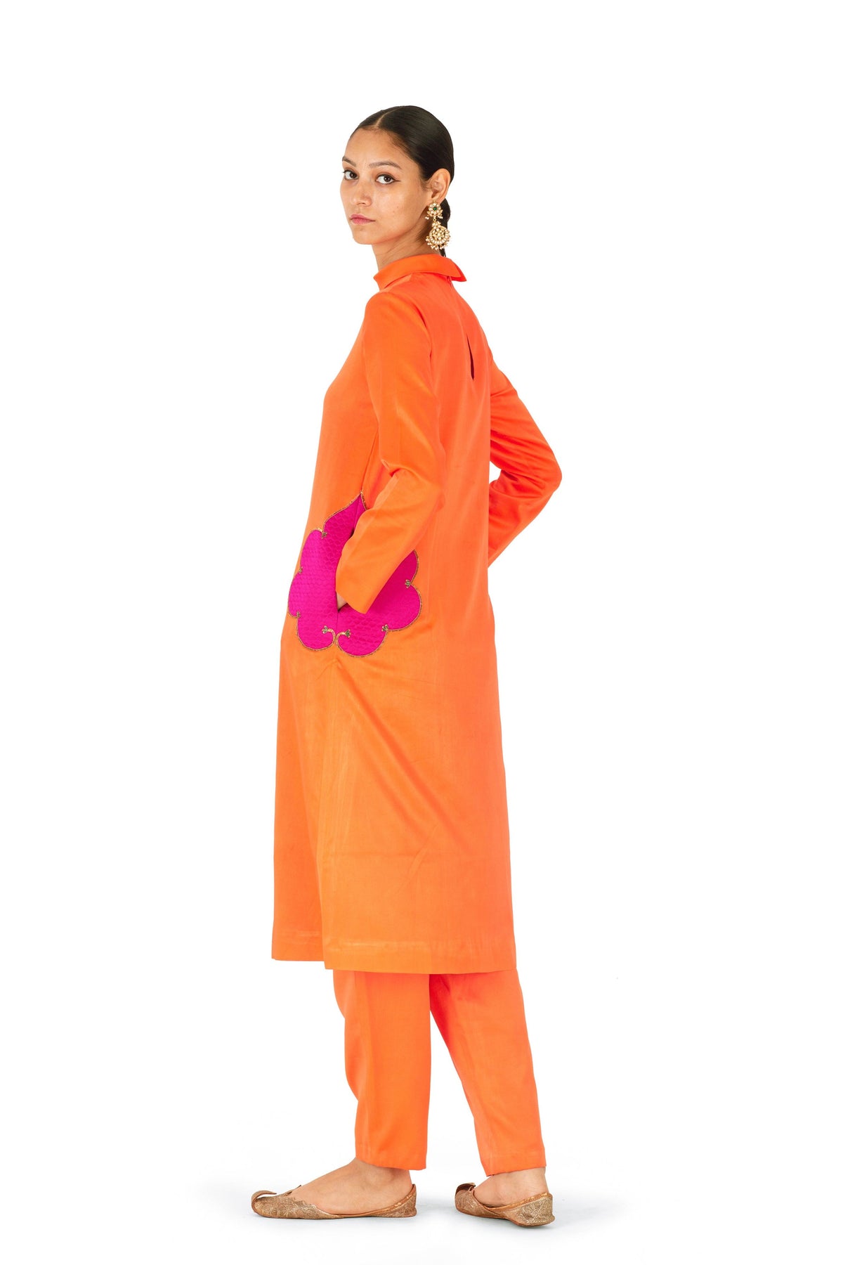 Orgao Orange Satin Kurta Set
