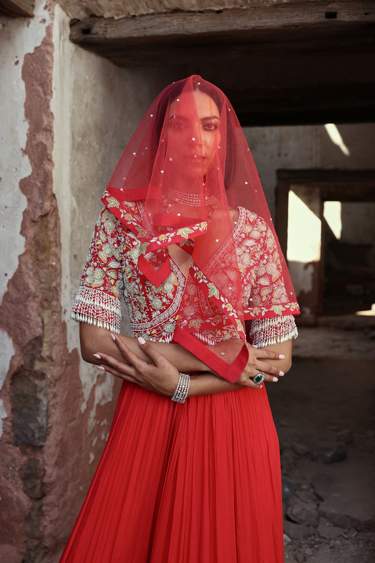 Ishika Anarkali in Coral Pink