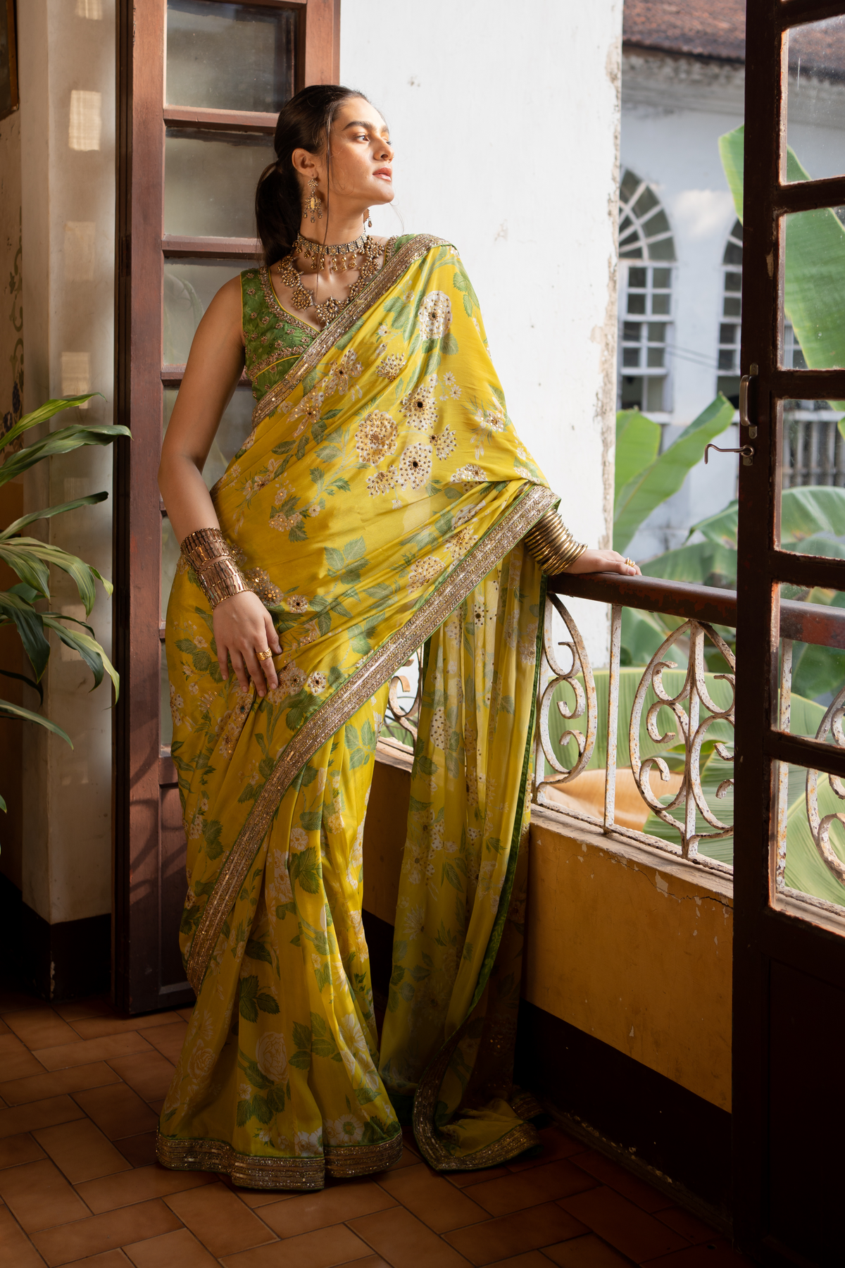 Refreshing Yellow Mint Sari Set