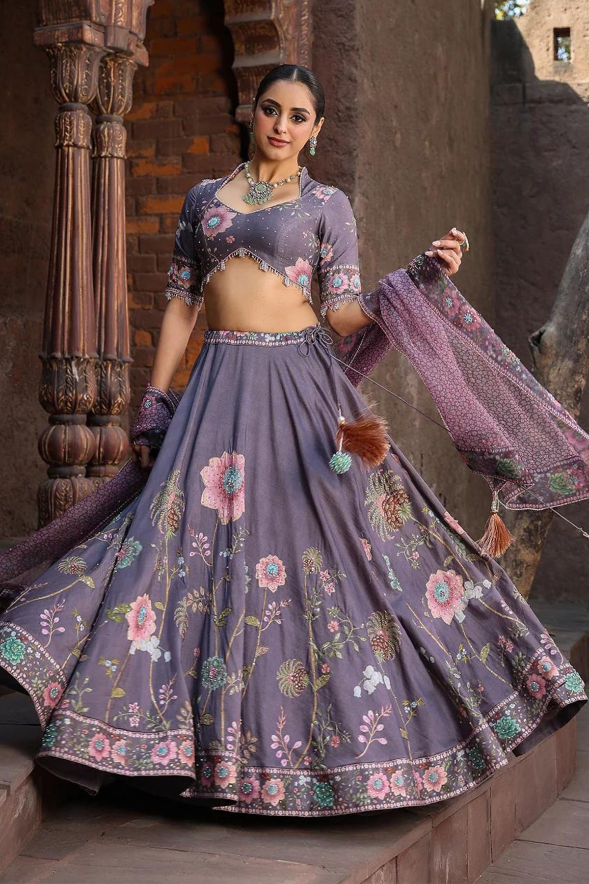 Mughal Lehenga Set in Purple
