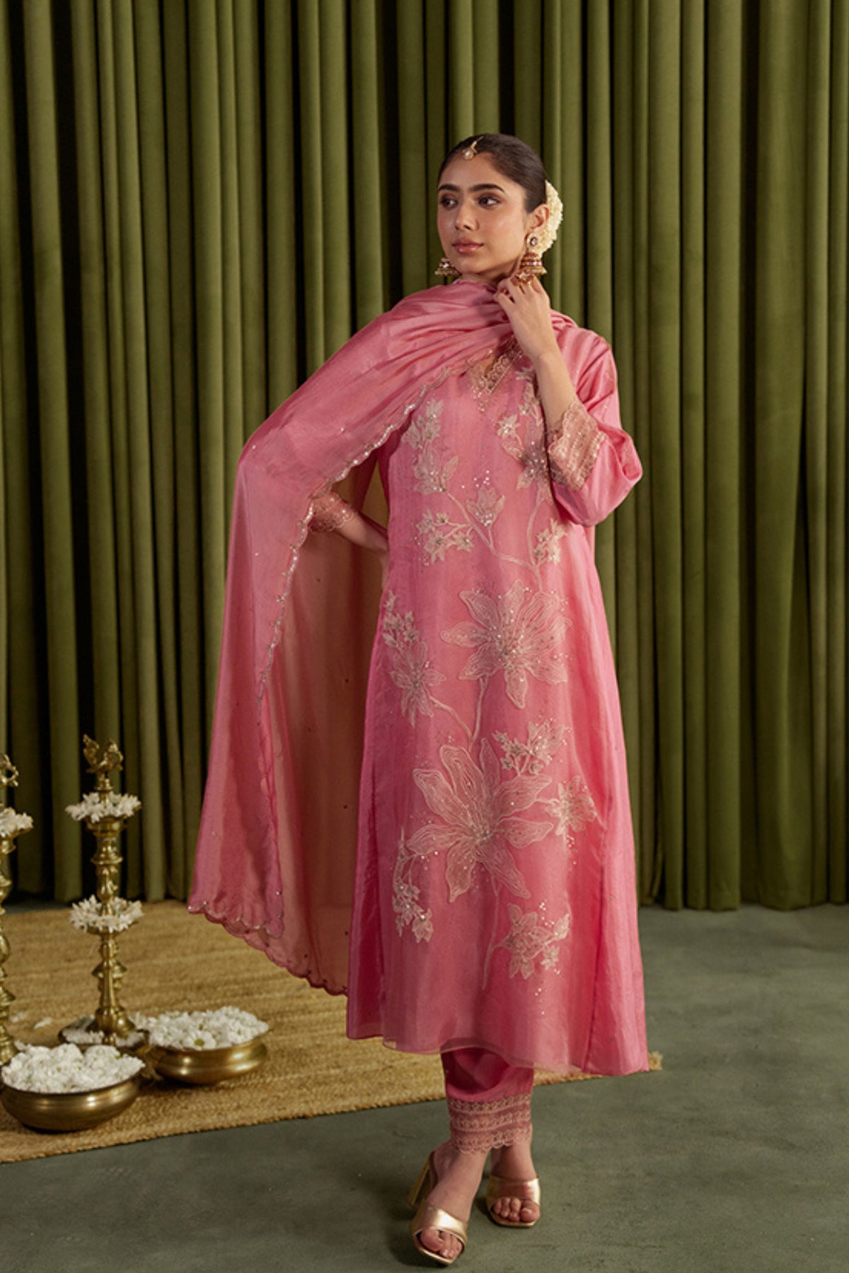 Rose Pink Embroidery Kurta Set